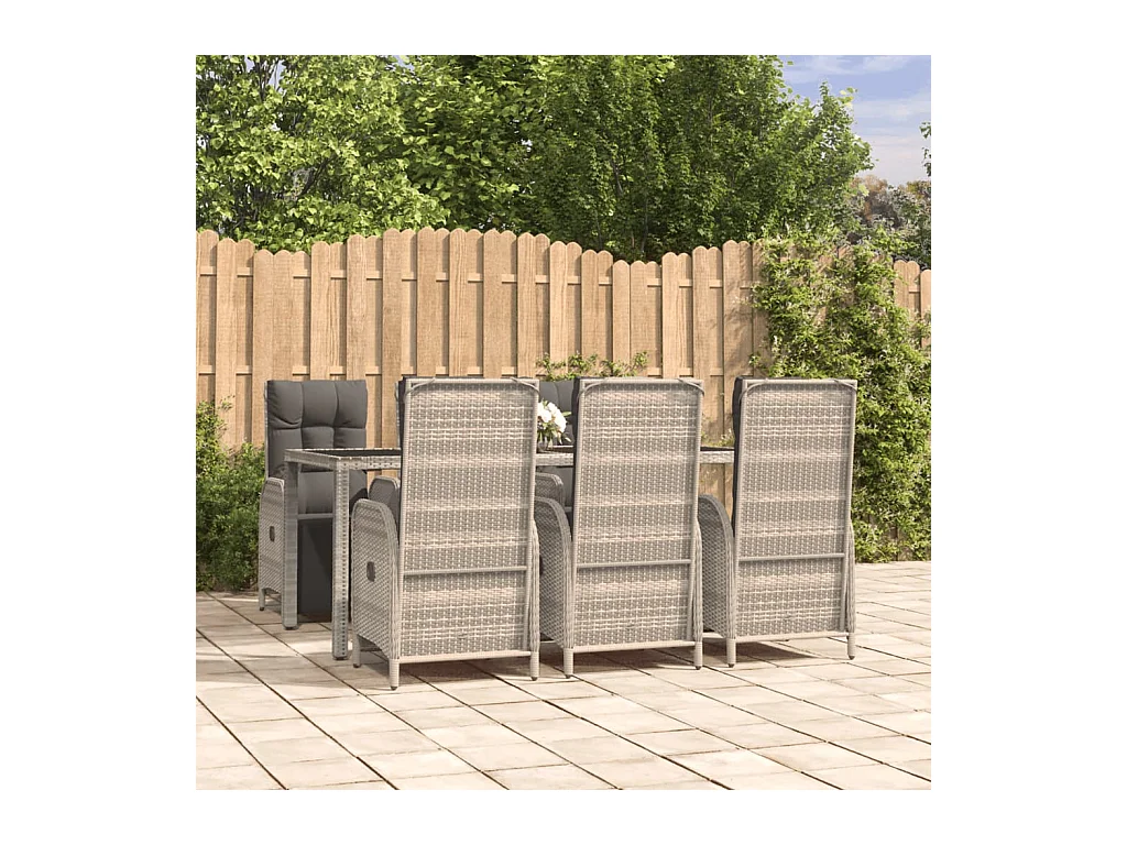 Ensemble à manger jardin et coussins 7 pcs gris rotin
