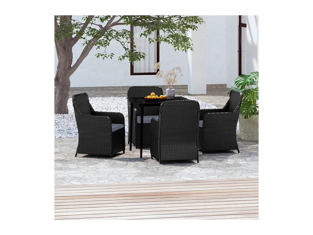 Ensemble à manger de jardin avec coussins 5 pcs Noir