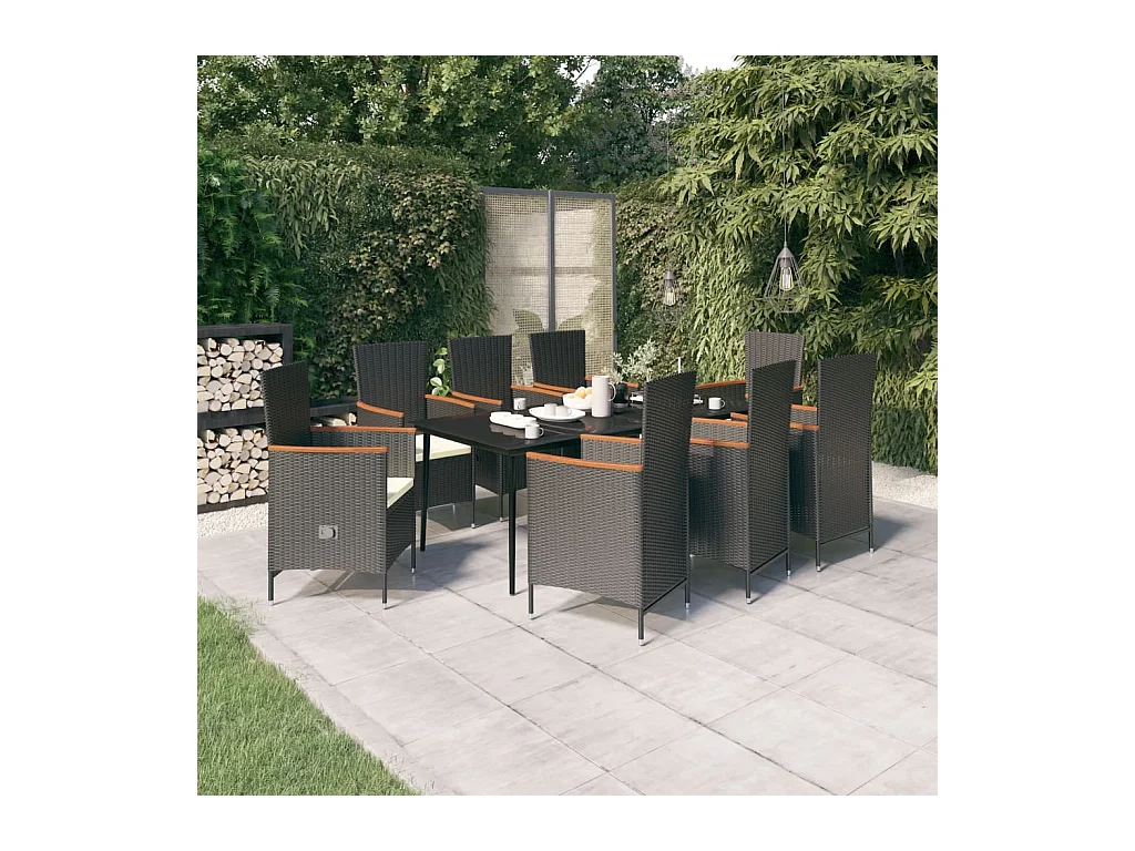 Ensemble à manger de jardin avec coussins 9 pcs noir