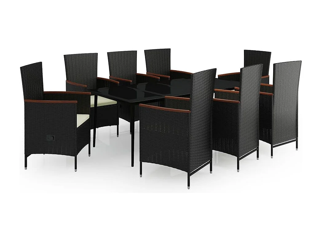 Ensemble à manger de jardin avec coussins 9 pcs noir