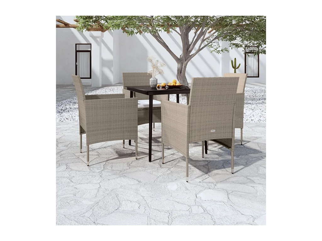 Ensemble à manger de jardin coussins 5 pcs Beige/noir