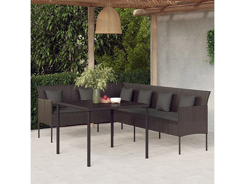 Set da Pranzo da Giardino 2 pz con Cuscini Nero in Polyrattan