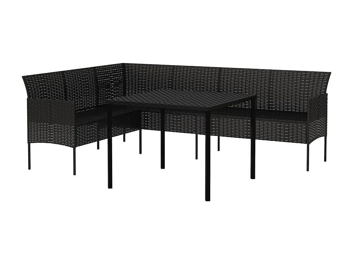 2-tlg. Garten-Essgruppe mit Kissen Schwarz Poly Rattan