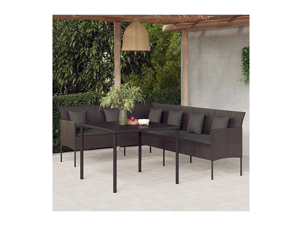 Ensemble à manger de jardin coussins 2pcs noir résine tressée