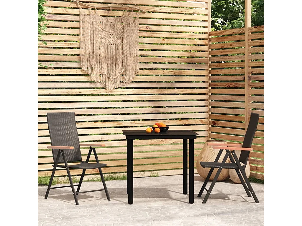 Set Mobili da Pranzo per Giardino 3 pz Nero