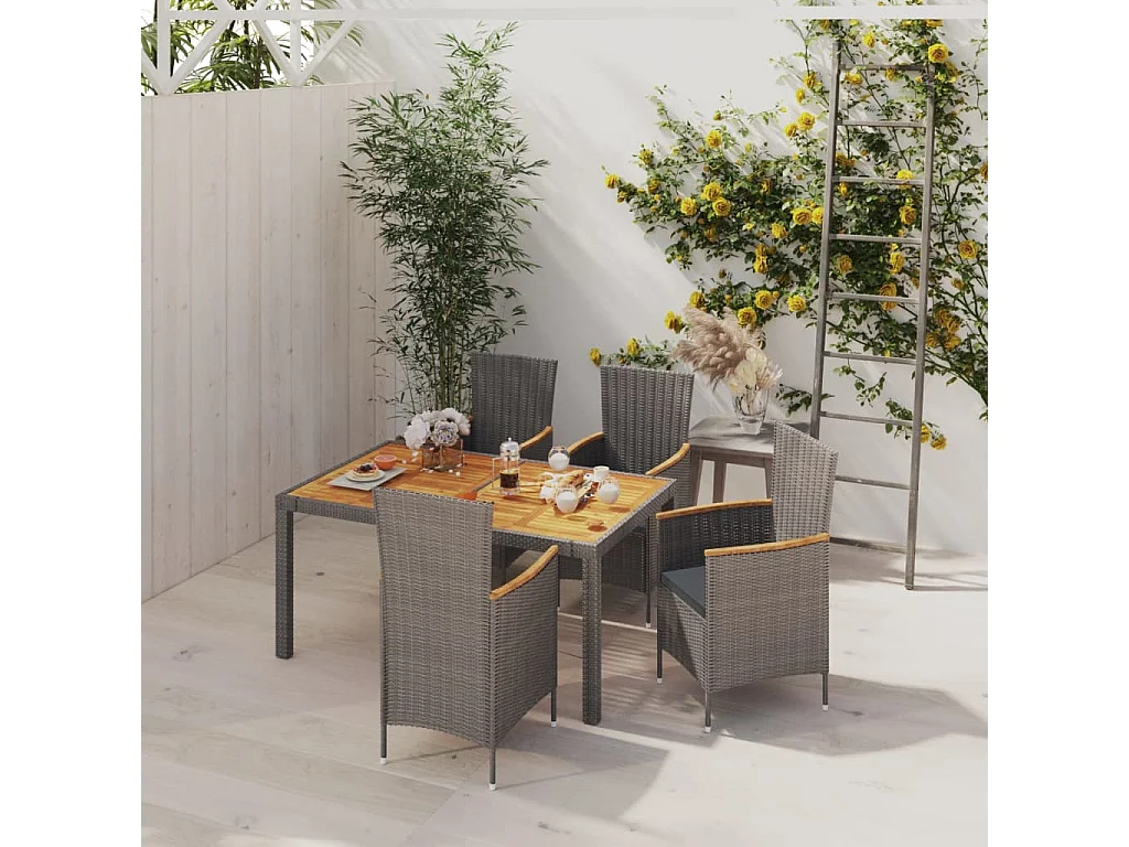 5-delige Tuinset met kussens poly rattan grijs