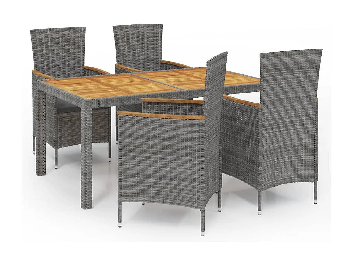 5-delige Tuinset met kussens poly rattan grijs