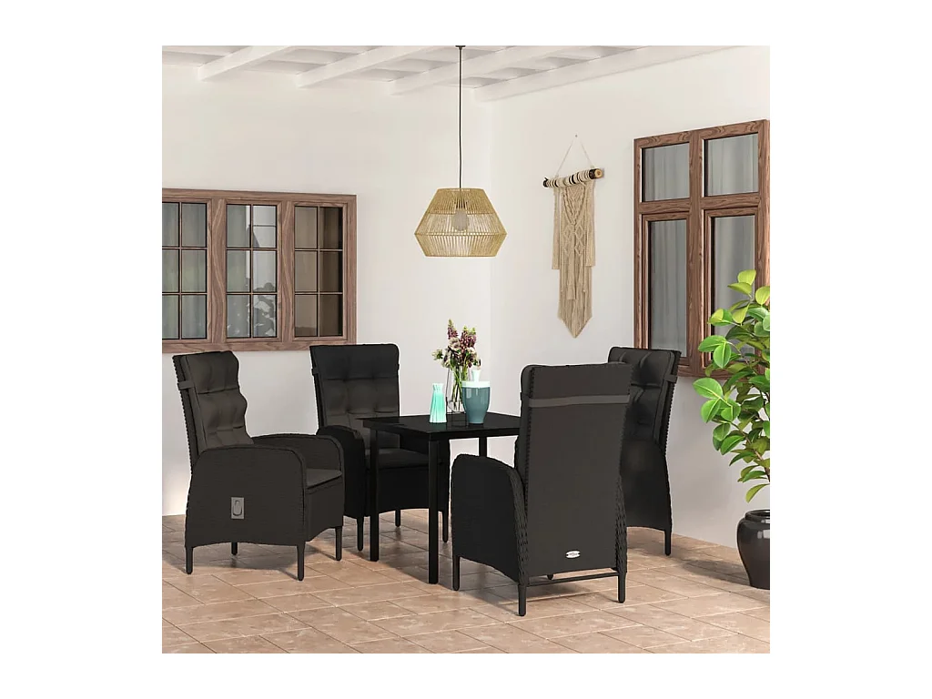 Ensemble à manger de jardin avec coussins 5 pcs Noir