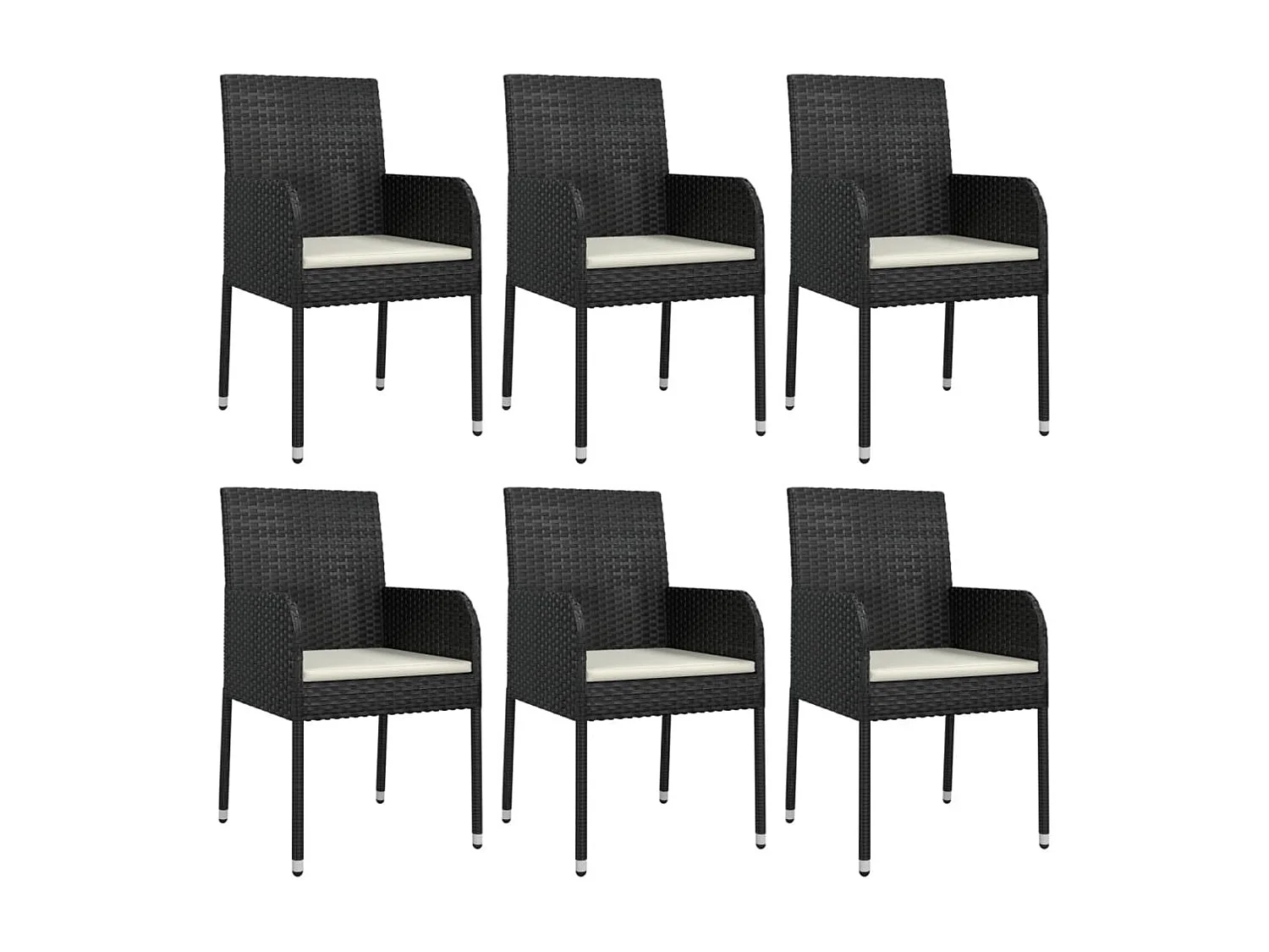 7 pcs conjunto de jantar p/ jardim c/ almofadões vime PE preto