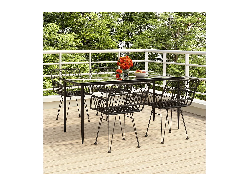 Ensemble à manger de jardin 5 pcs Noir Résine tressée