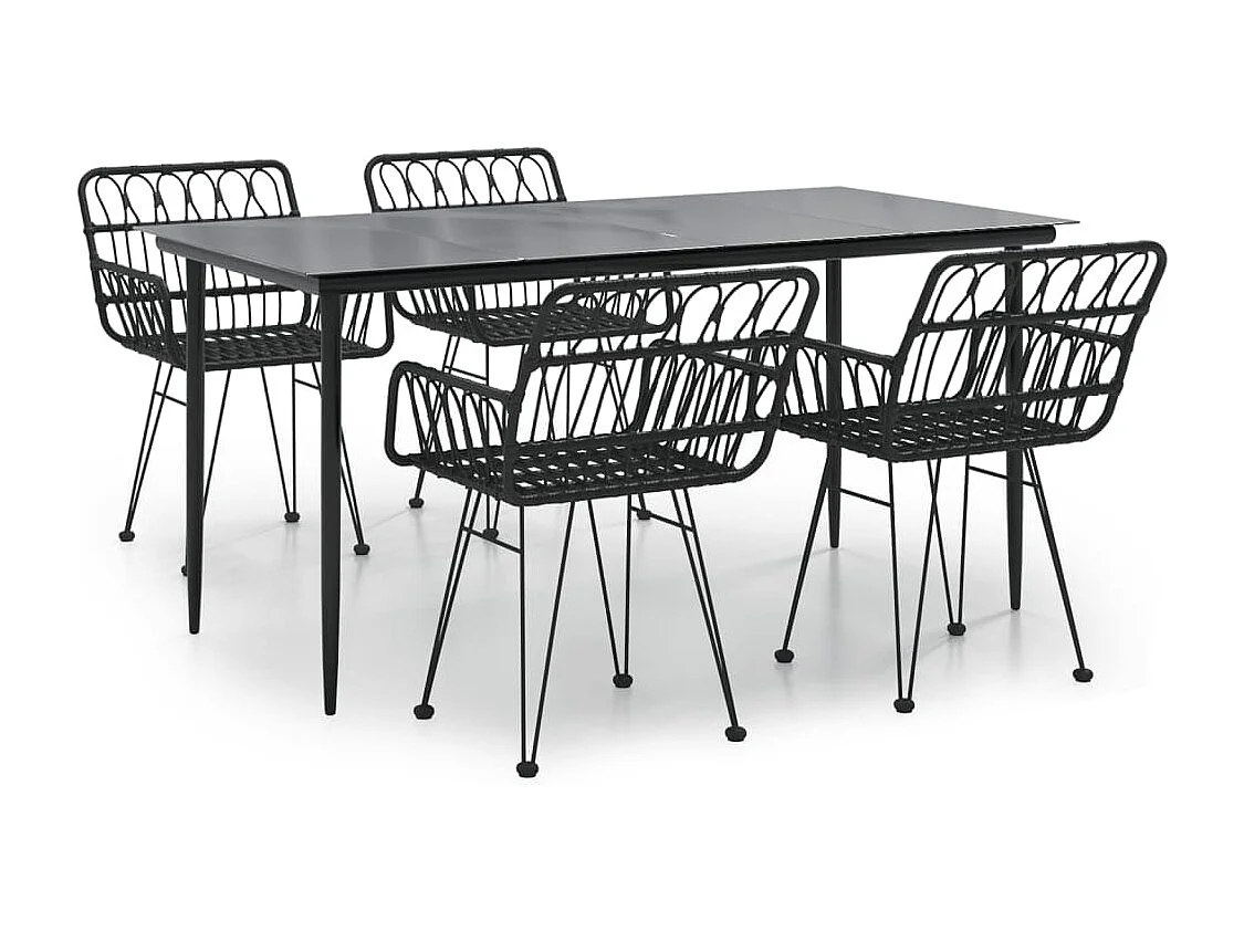 5-delige Tuinset poly rattan zwart