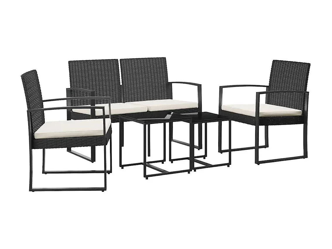 Ensemble à manger de jardin avec coussins 5 pcs noir rotin PP