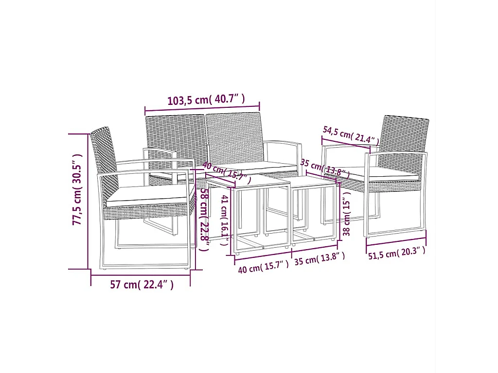 Ensemble à manger de jardin avec coussins 5 pcs noir rotin PP