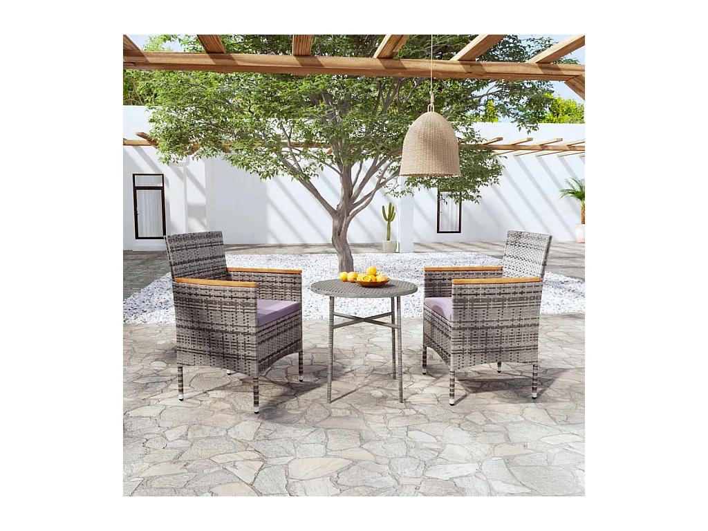 Set Mobili da Pranzo per Giardino 3 pz in Polyrattan Grigio