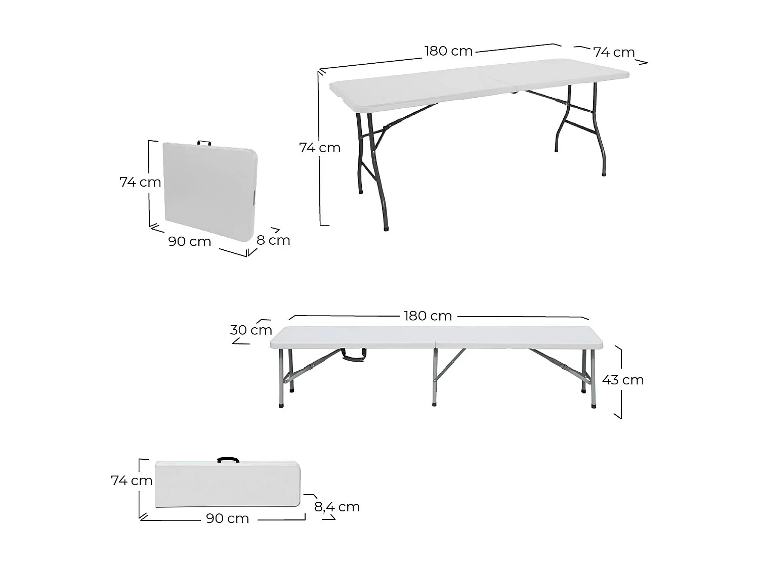 Set tavolo pieghevole con 2 panche 180cm Catering Thinia Home