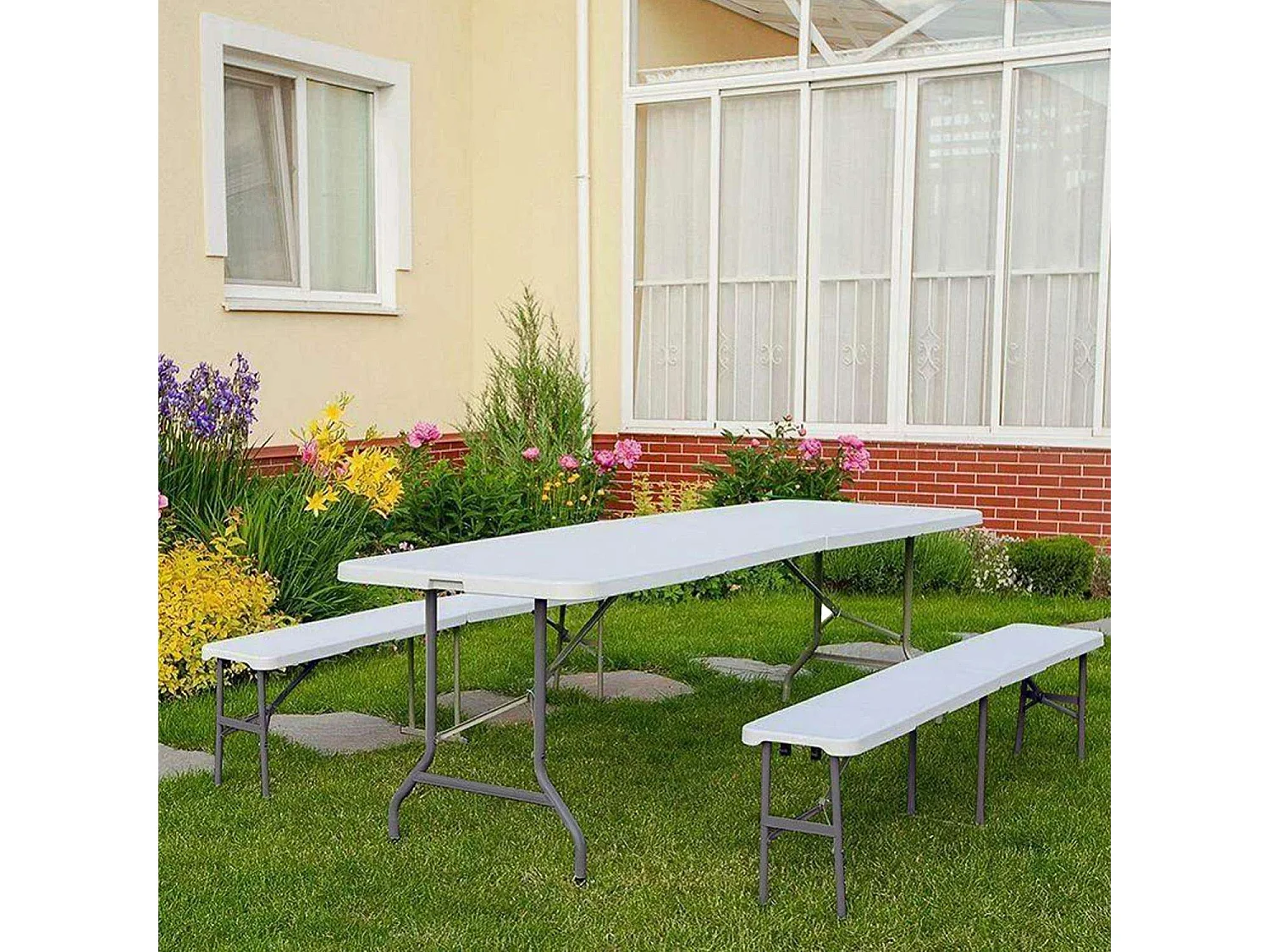 Set tavolo pieghevole con 2 panche 180cm Catering Thinia Home