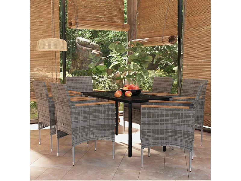 Ensemble à manger de jardin coussins 7pcs Gris et noir