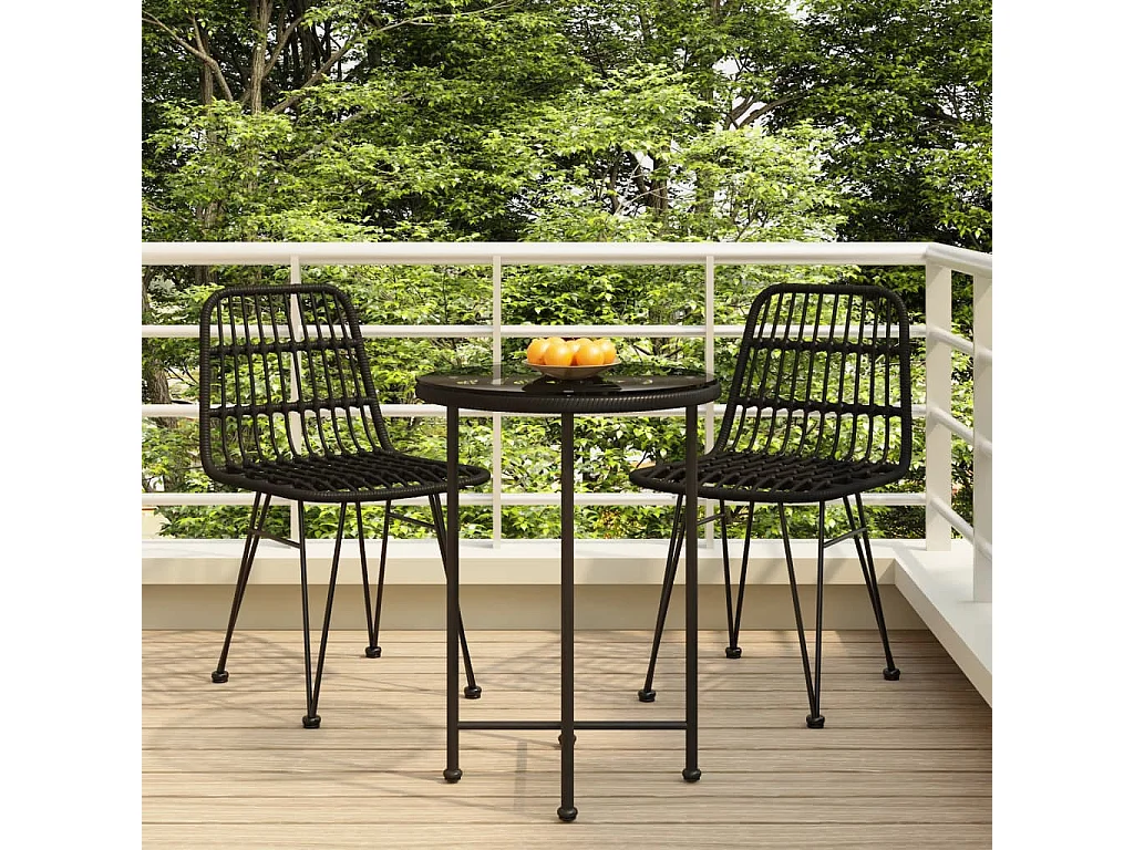 Set da Pranzo da Giardino 3 pz Nero in Polyrattan