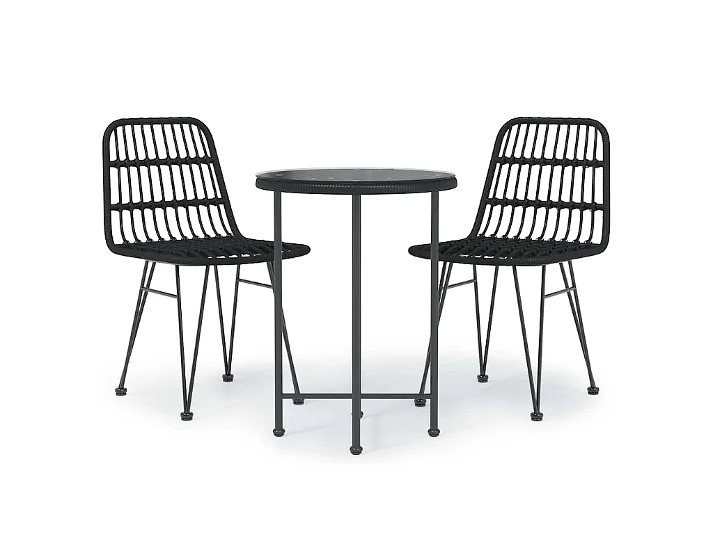 Set da Pranzo da Giardino 3 pz Nero in Polyrattan
