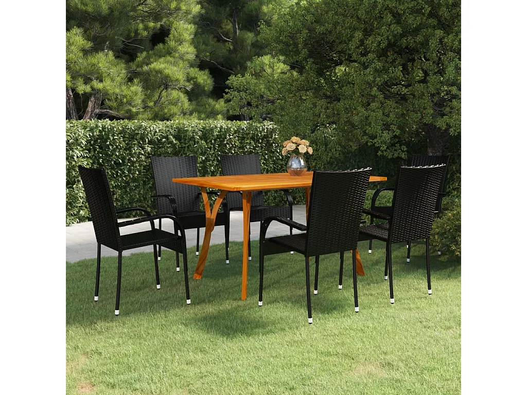 Set Mobili da Pranzo per Giardino 7 pz Nero