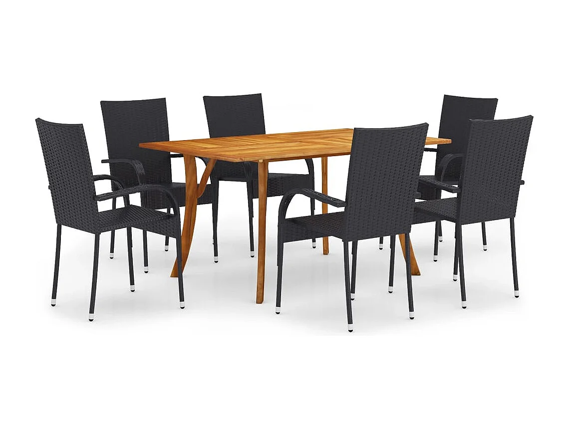 Set Mobili da Pranzo per Giardino 7 pz Nero