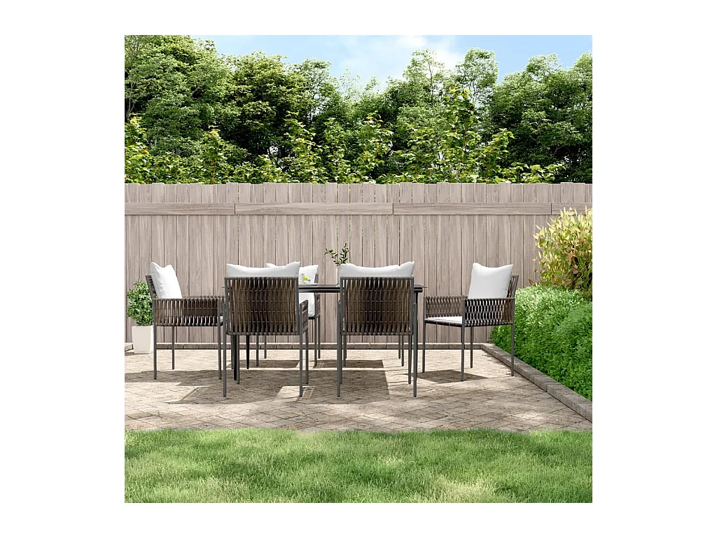 Ensemble à manger de jardin 7 pcs coussins résine tressée acier