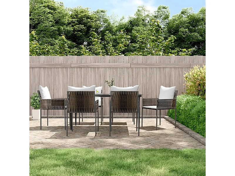 7-tlg. Garten-Essgruppe mit Kissen Poly Rattan und Stahl