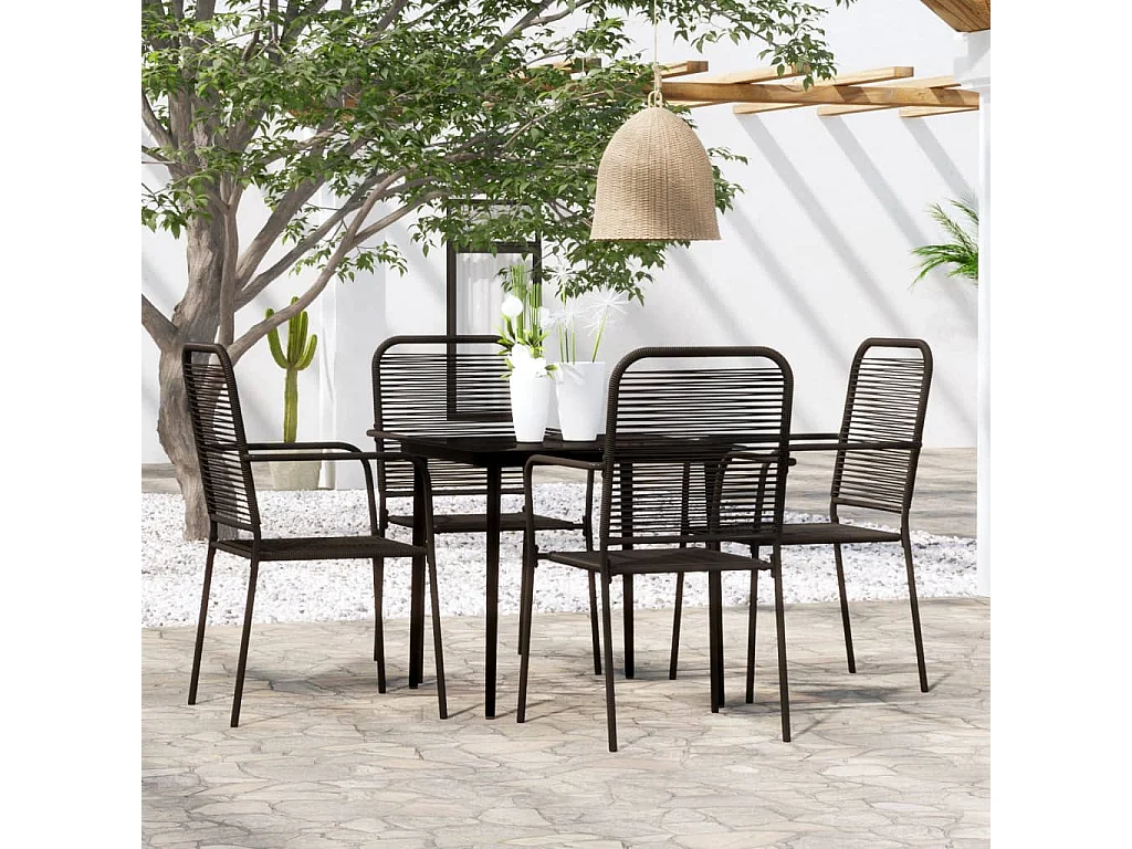 5 pcs Conjunto de jantar para jardim preto