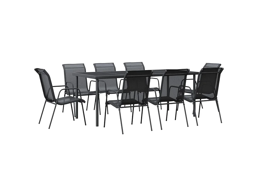 Ensemble à manger de jardin 9 pcs noir textilène et acier