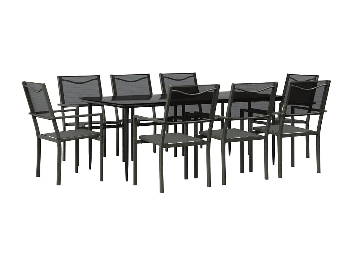 Ensemble à manger de jardin 9 pcs noir textilène et acier