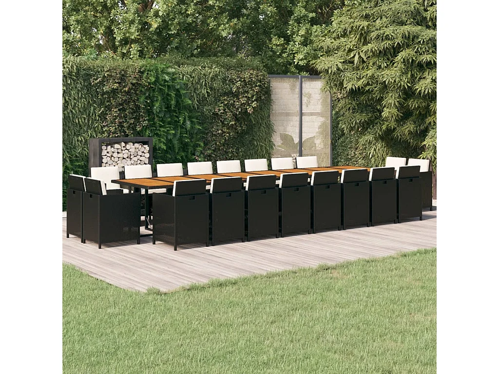 Set da Pranzo da Giardino 21 pz con Cuscini in Polyrattan Nero