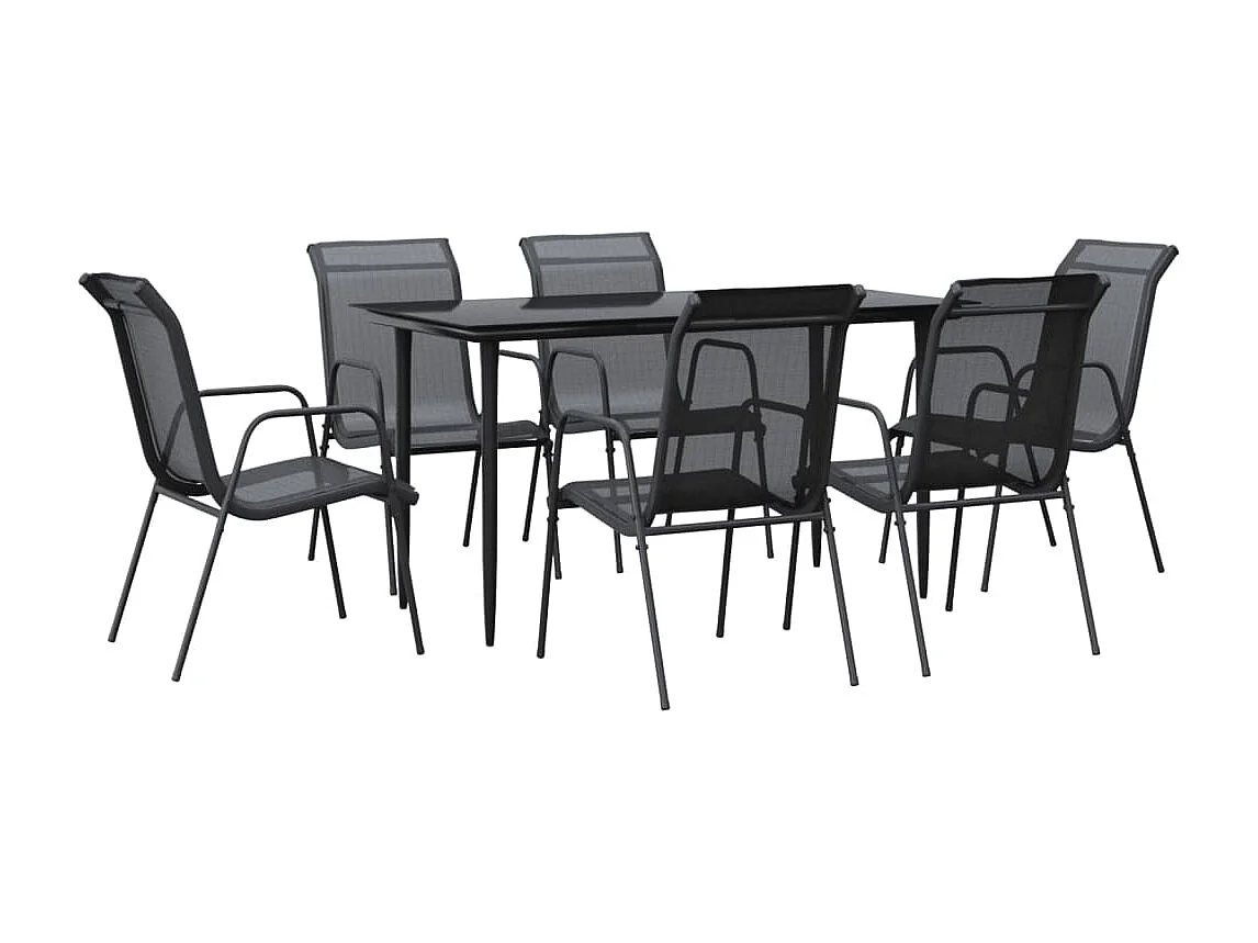 Ensemble à manger de jardin 7 pcs noir textilène et acier