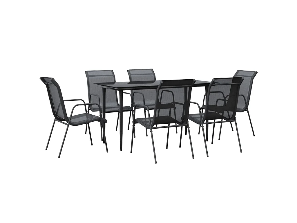 Ensemble à manger de jardin 7 pcs noir textilène et acier
