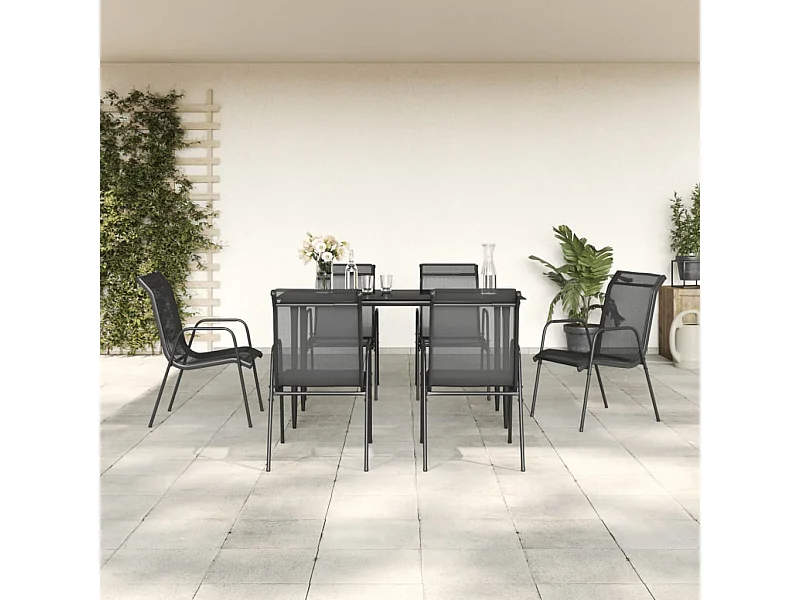 Ensemble à manger de jardin 7 pcs noir textilène et acier