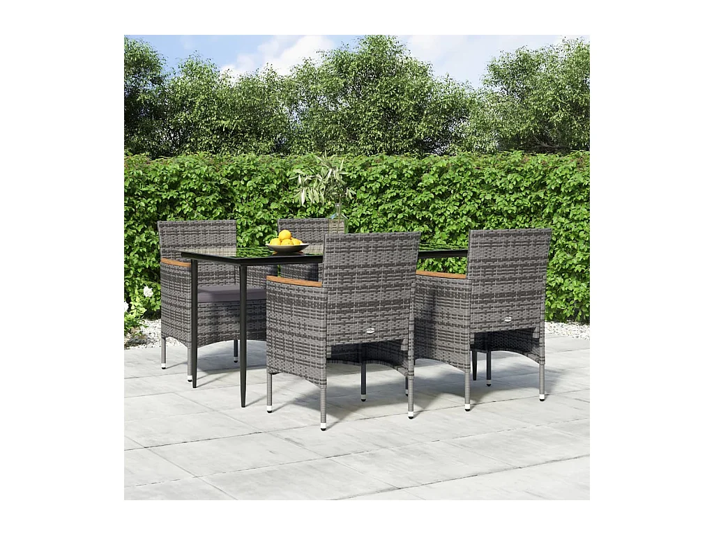 Ensemble à manger de jardin et coussins 5pcs Gris/noir