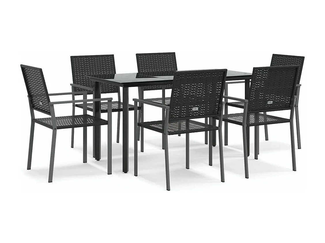 7 pcs conjunto de jantar p/ jardim vime PE e aço
