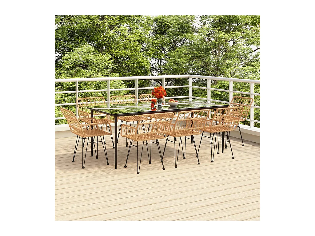 Ensemble à manger de jardin 9 pcs Résine tressée