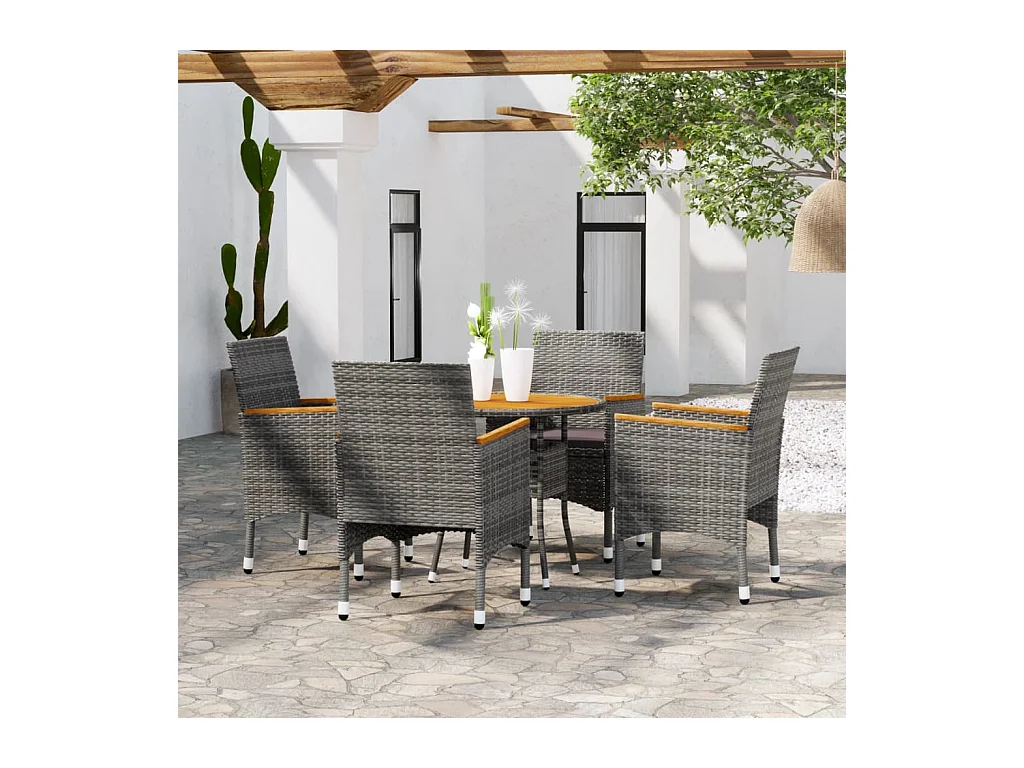 Ensemble à manger de jardin 5 pcs Résine tressée Gris