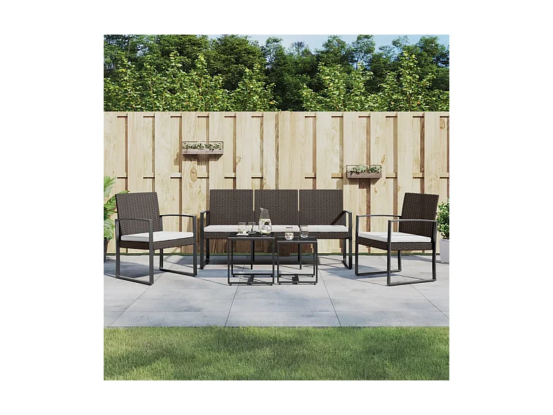 5 pcs conjunto jantar p/ jardim c/ almofadões vime PP castanho