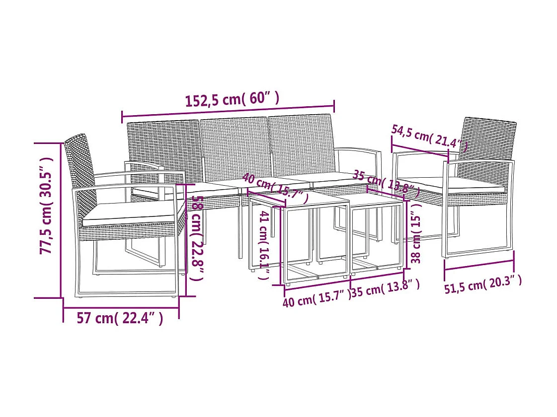 Set da Pranzo da Giardino 5 pz con Cuscini in PP Rattan Marrone