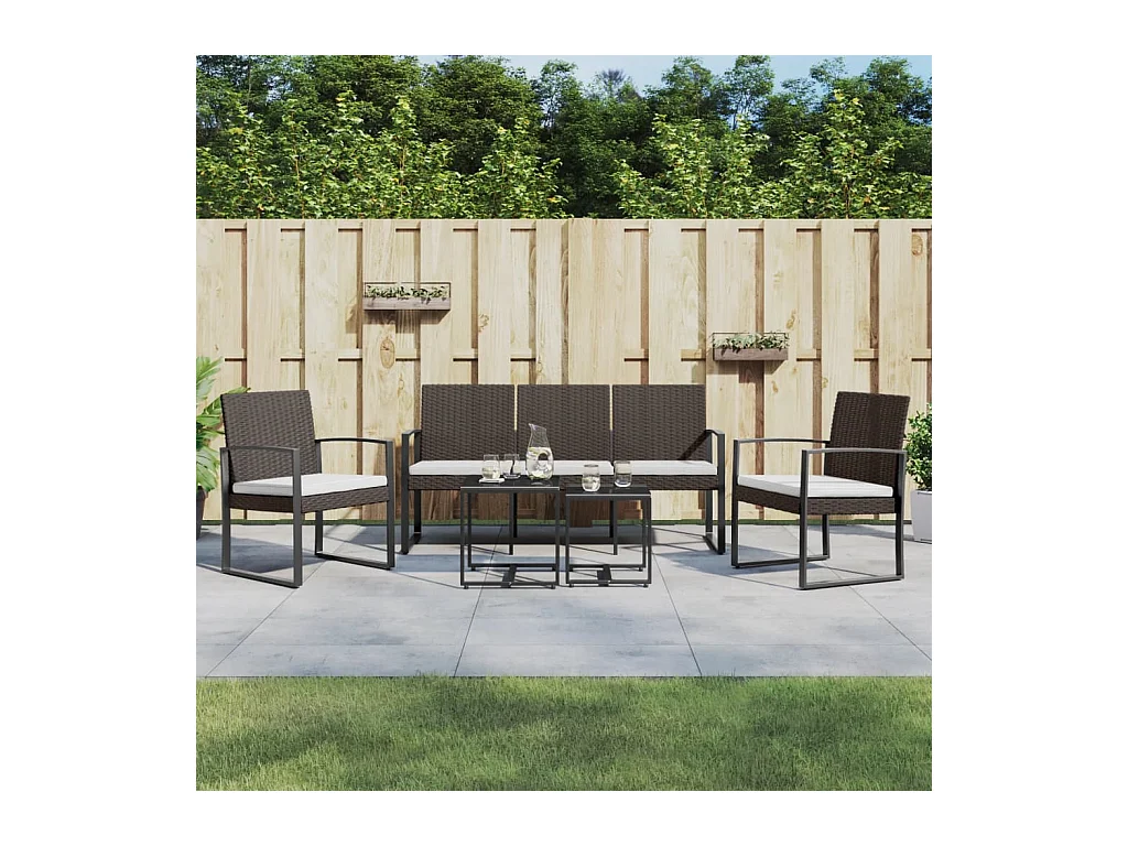 5-tlg. Garten-Essgruppe mit Kissen Braun PP-Rattan