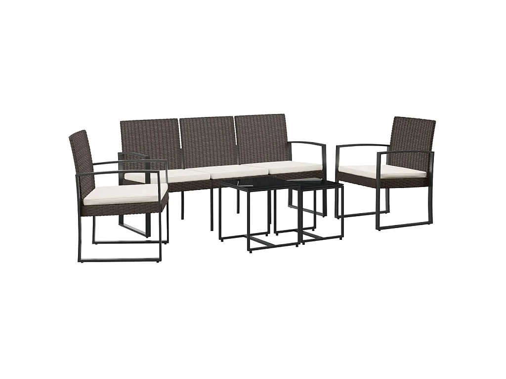 Ensemble à manger de jardin avec coussins 5 pcs marron rotin PP