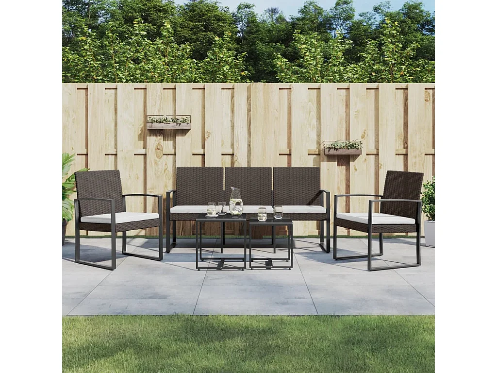 Ensemble à manger de jardin avec coussins 5 pcs marron rotin PP
