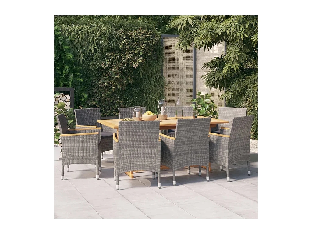 Ensemble à manger de jardin 9 pcs avec coussins Gris