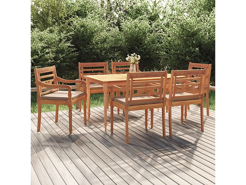 7-delige Tuinset met kussens massief teakhout