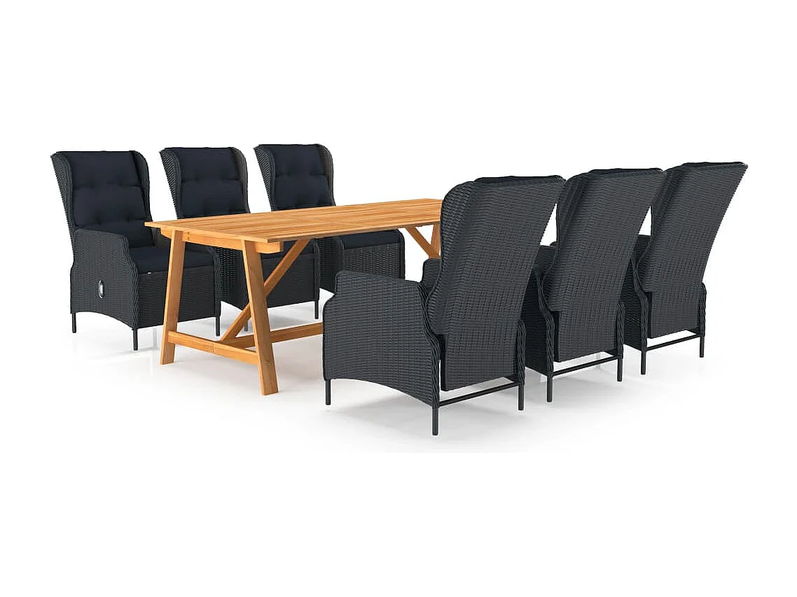 7 pcs conjunto de jantar para jardim cinzento-escuro