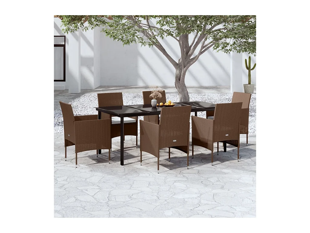 Ensemble à manger de jardin coussins 7 pcs Marron/noir