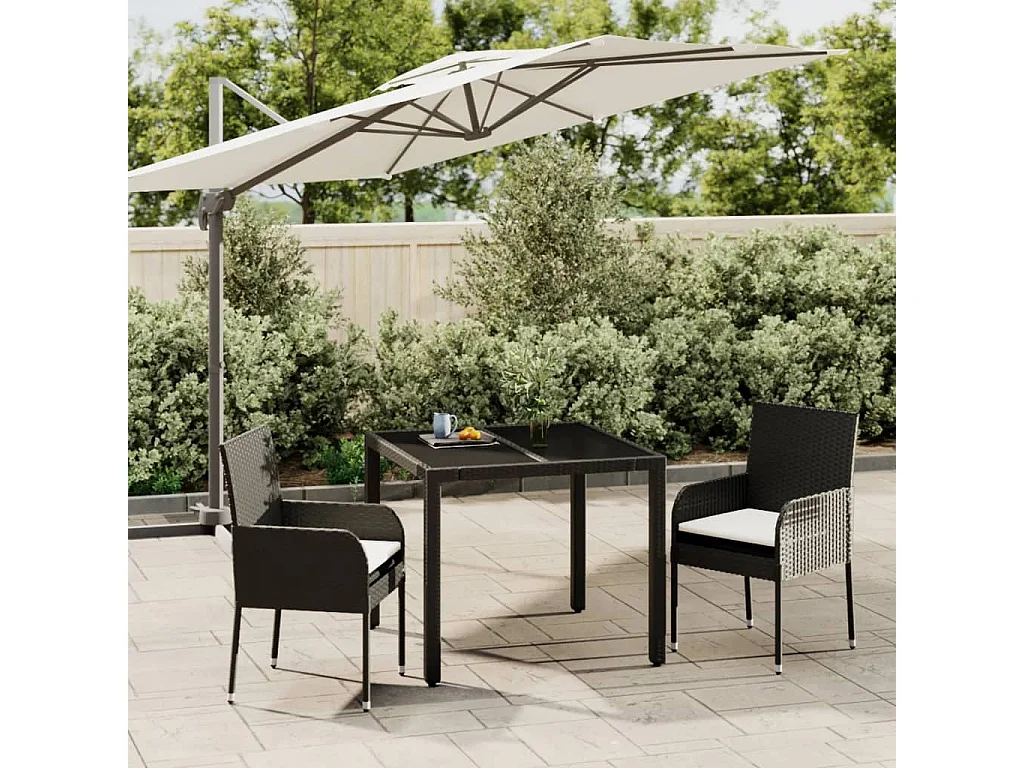 Ensemble à manger de jardin avec coussins 3 pcs Noir