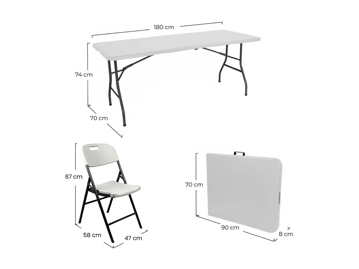 Set Tavolo pieghevole 180cm e 6 sedie con maniglia Catering Thinia Home