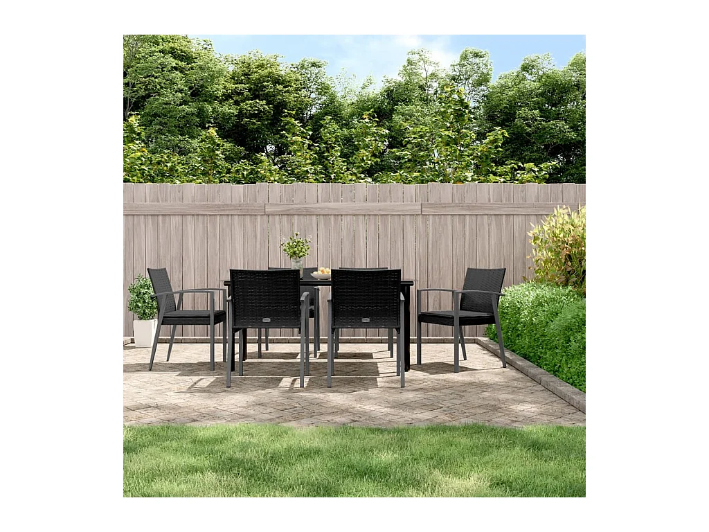 Ensemble à manger de jardin 7 pcs coussins résine tressée acier